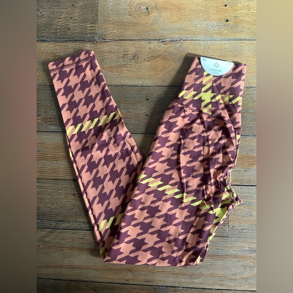 OFFLINE AERIE Real Me High Rise Maroon Tan Yellow houndstooth pattern leggings - Picture 2 of 6